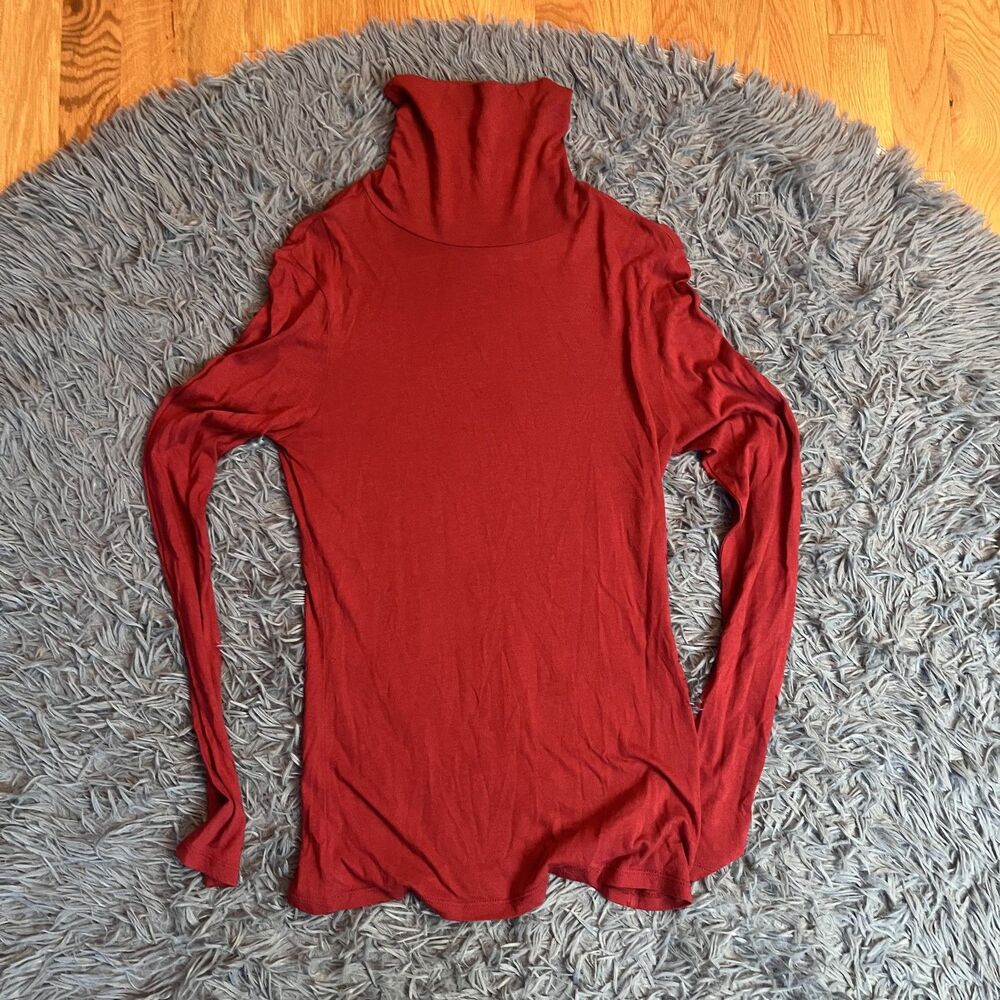 Cambridge Dry Goods Brown Red Pima Cotton Blend Turtleneck Size S